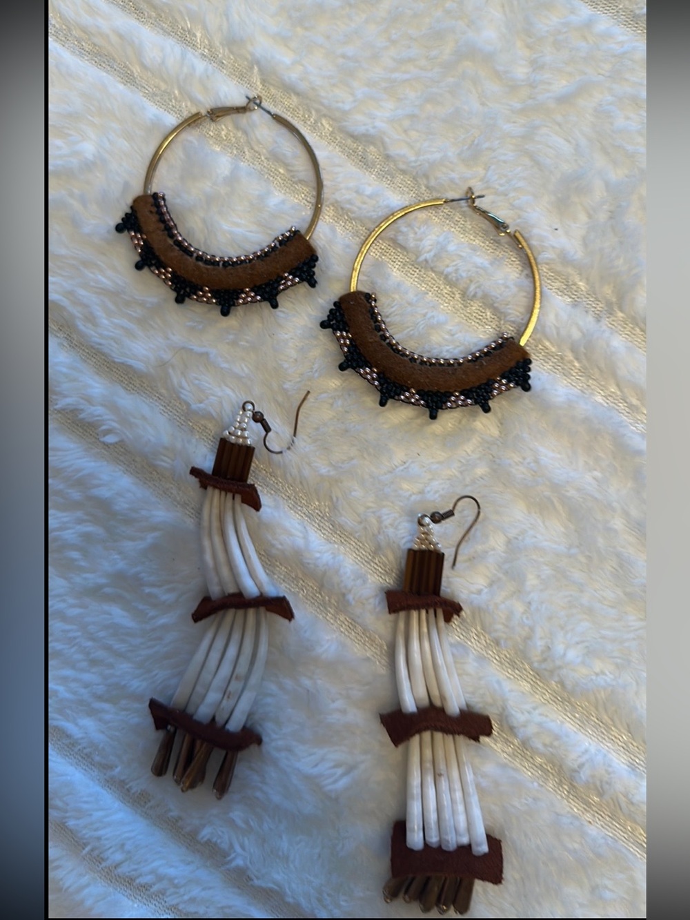 Native Brown and Gold Beaded Hoop Earrings - Women Jewelry